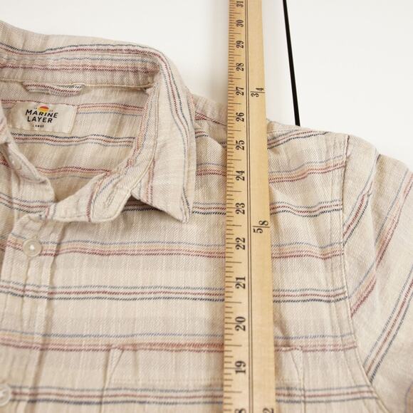 Marine Layer Bold Stripe Selvage Textured Cotton Short Sleeve Button Shirt Sz L - Picture 4 of 7